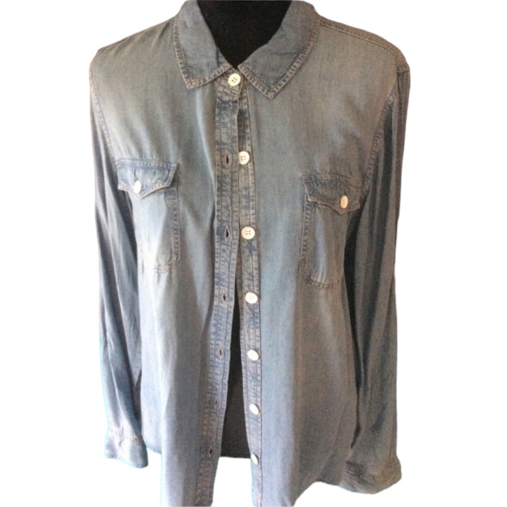 INC International Concepts blue Denim button up shirt embroidered back size 14
